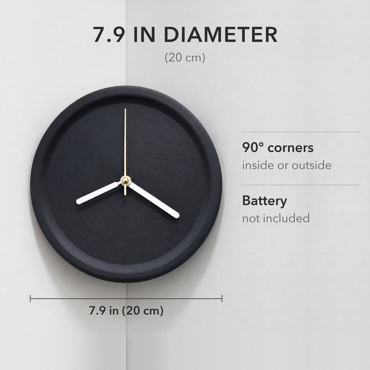 Corner wall clock diameter, 7.9 inches (20 cm)