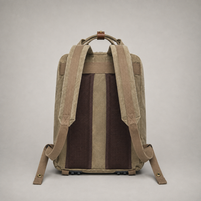 Back panel of the camera backpack showing two padded mesh columns and the straps.