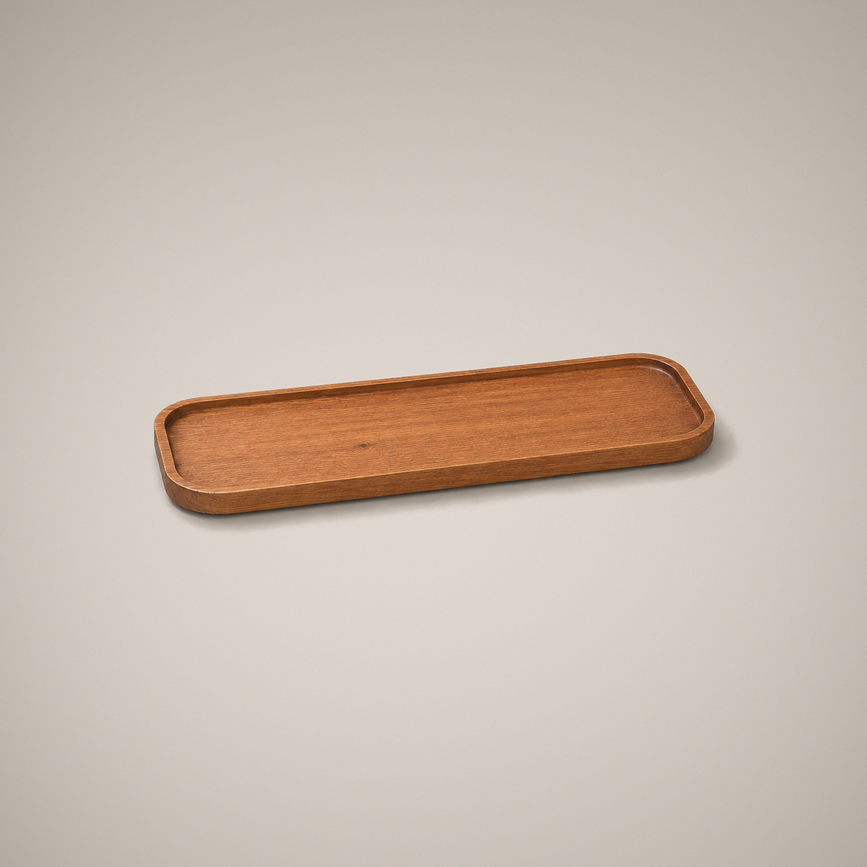 Large rectangular wooden coffee tray on a plain grey studio background