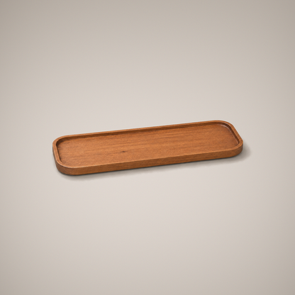 Large rectangular wooden coffee tray on a plain grey studio background