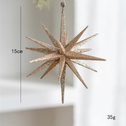 Large champagne glitter star ornament, 15 cm tall, 35 g