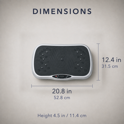 Dimension diagram of the vibration plate, 20.8 inches wide by 12.4 inches deep