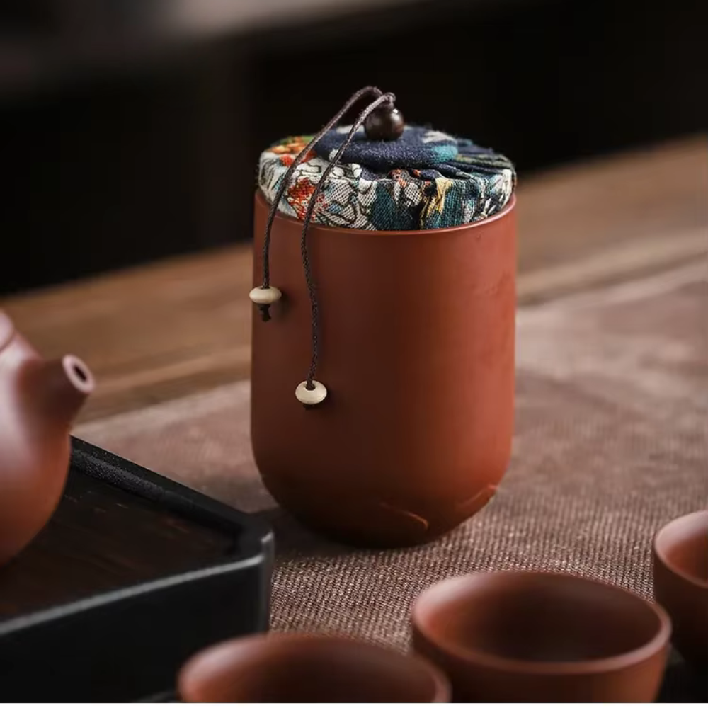 Clay Travel Tea Set With Portable Travel Case - 4 Cups, Tea Jar, Teapot