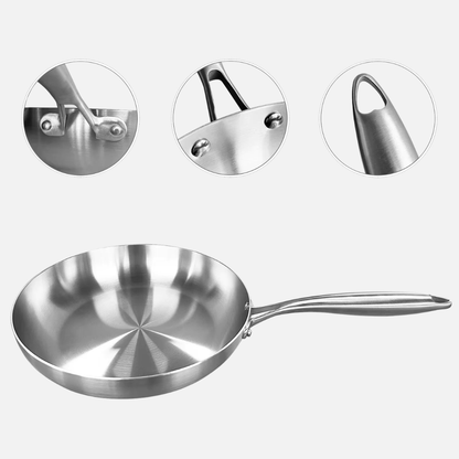 Frying Pan Stainless Steel 3-Ply Deep Cookware for Gas and Induction