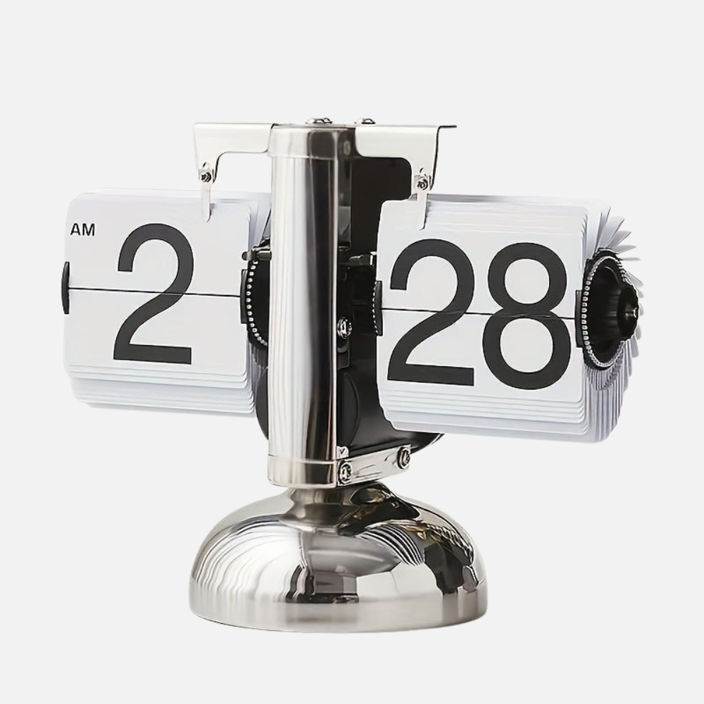 Retro Mens Flip Clock With Stainless Steel Frame