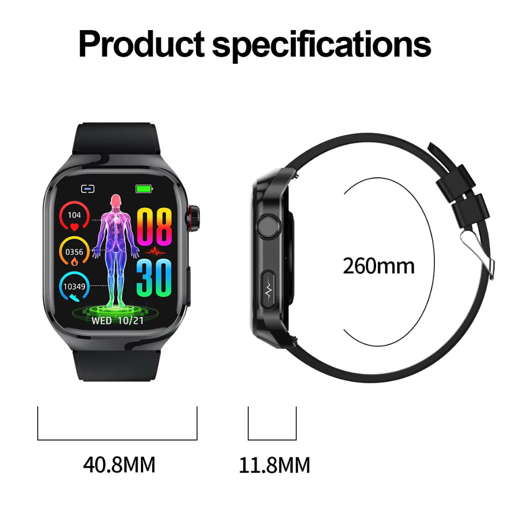 Mens Sports Smart Watch Blood Sugar, ECG, Uric Acid, Bluetooth, Fitness Tracking Watch