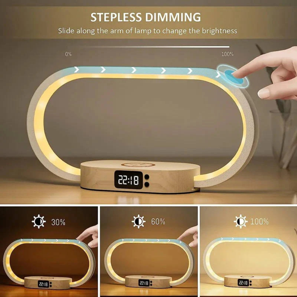 Digital Alarm Clock with Wireless Charging Pad and Dimmable Night Light