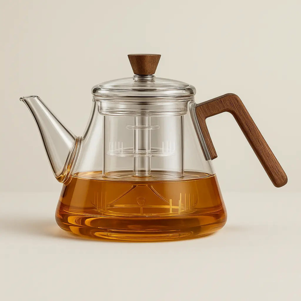 Minimalistic Glass Teapot Kettle, Tea Kettle Brew With Wooden Handle
