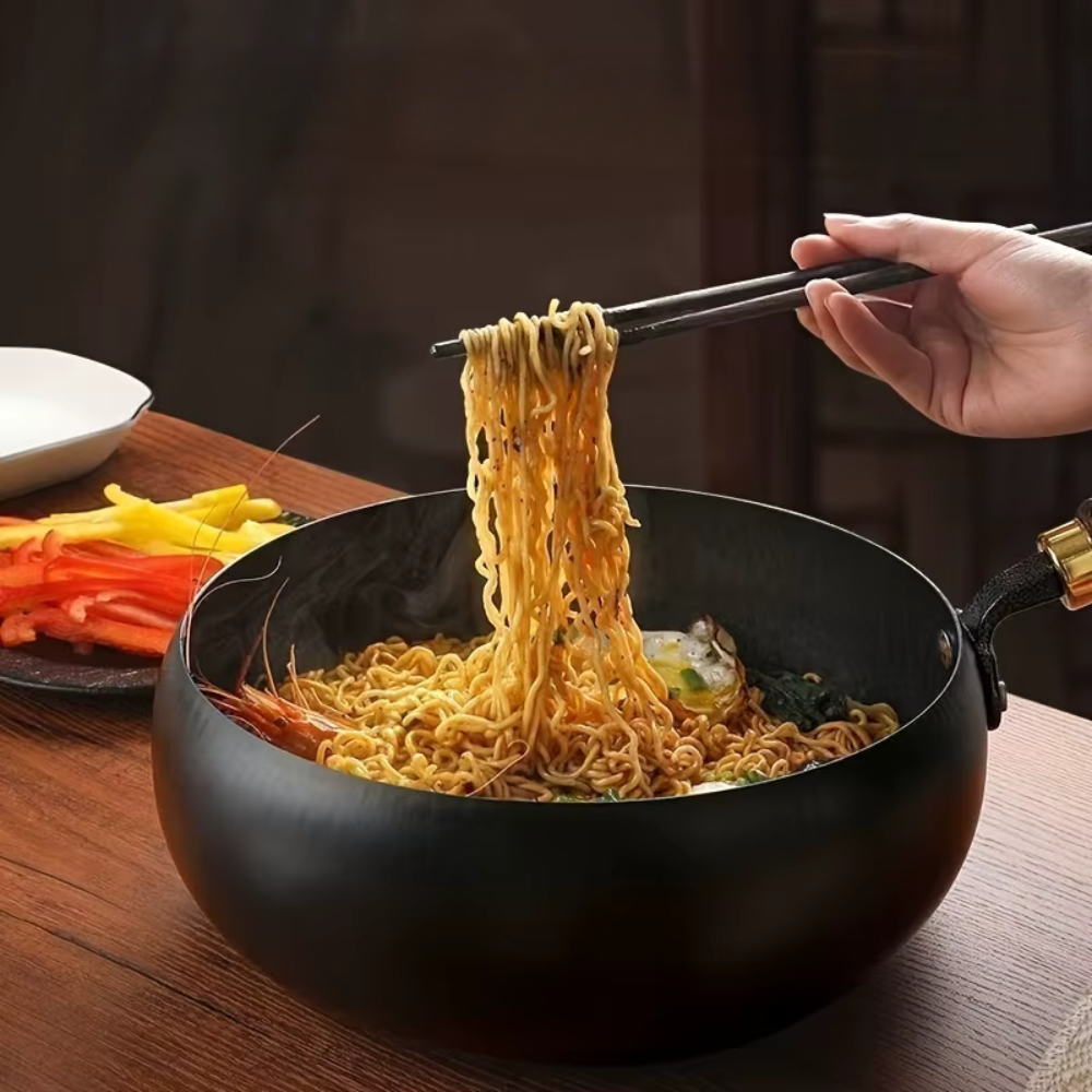 Refined Iron Big Pot Belly Uncoated Pan With Glass or Wooden Lid - Even Heat Frying Kitchen Cookware