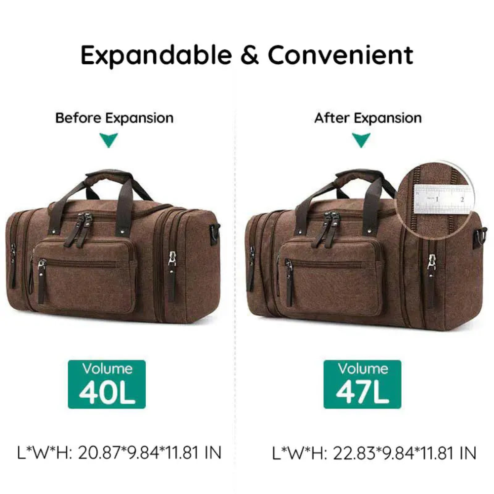 Canvas Duffle Bag Large Travel Weekender Pack with Rugged Shoulder Strap