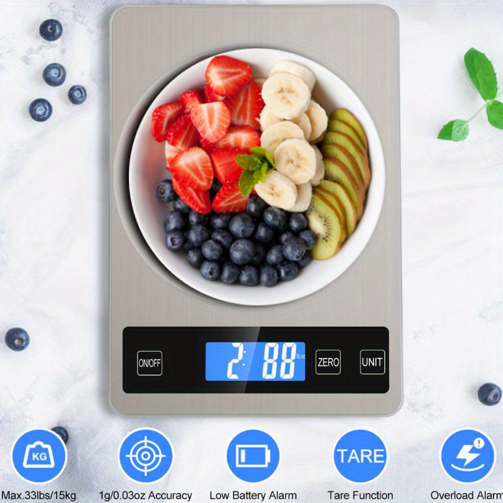 Digital Kitchen Scale 15kg High Capacity Rechargeable USB 1g Precision