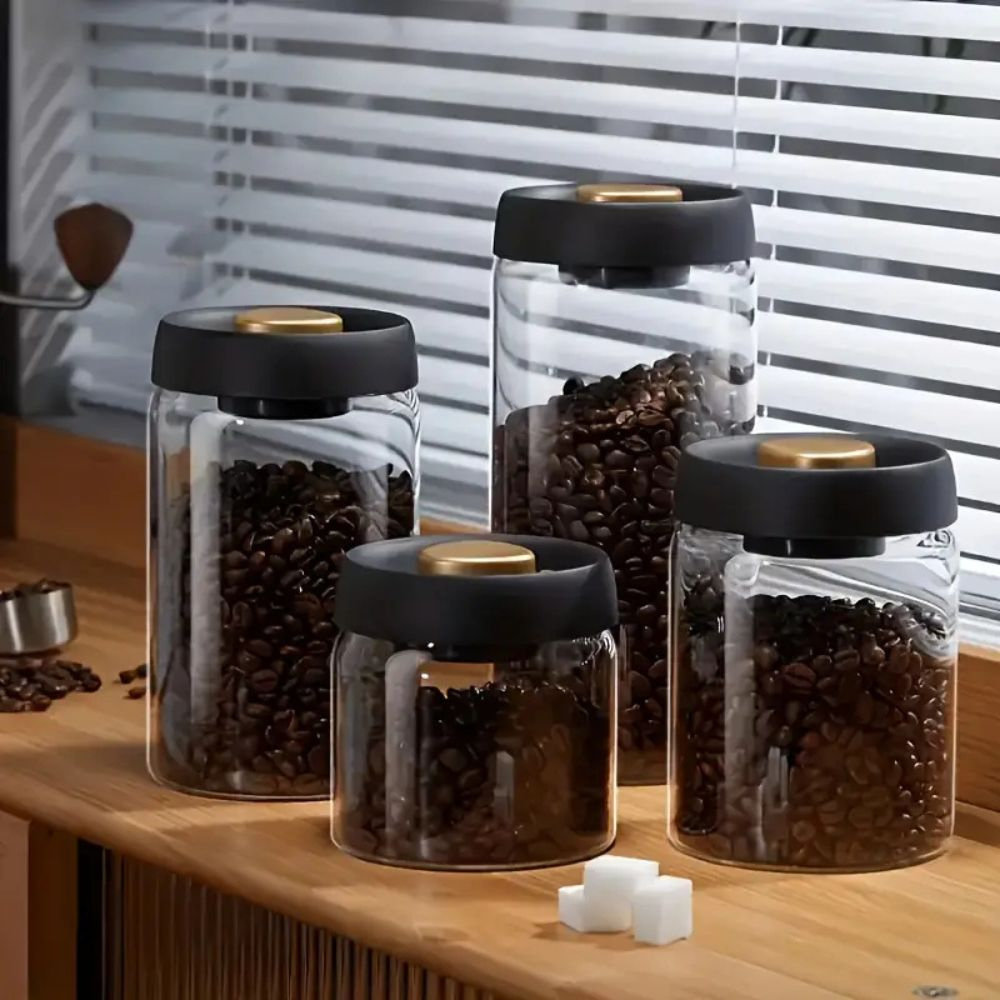 Air Tight Coffee Container Vacuum Sealed Glass Jar Canister for Fresh Beans