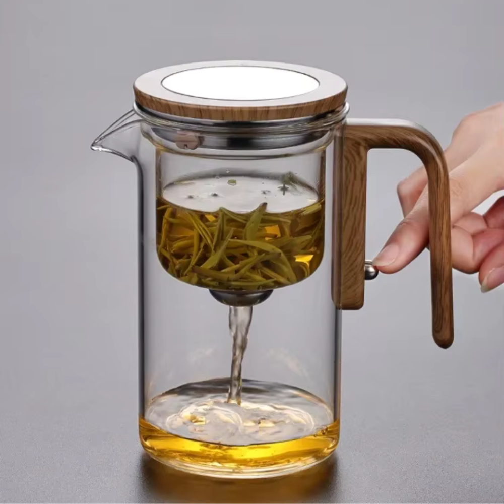 Magnetic Filtration Glass Teapot, Tea Kettle With Filter & Wooden Handle