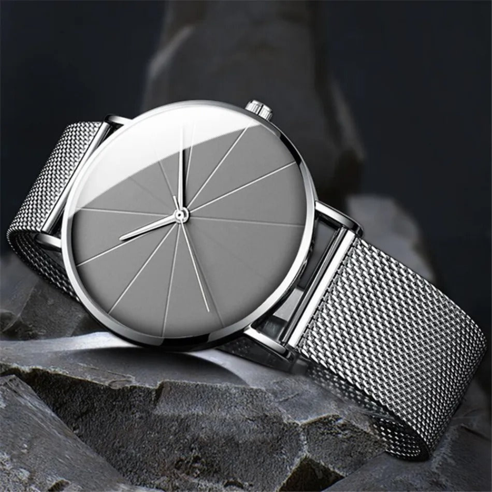 Quartz Watch with Analog Baton Dial Timepiece - Stainless Steel Case