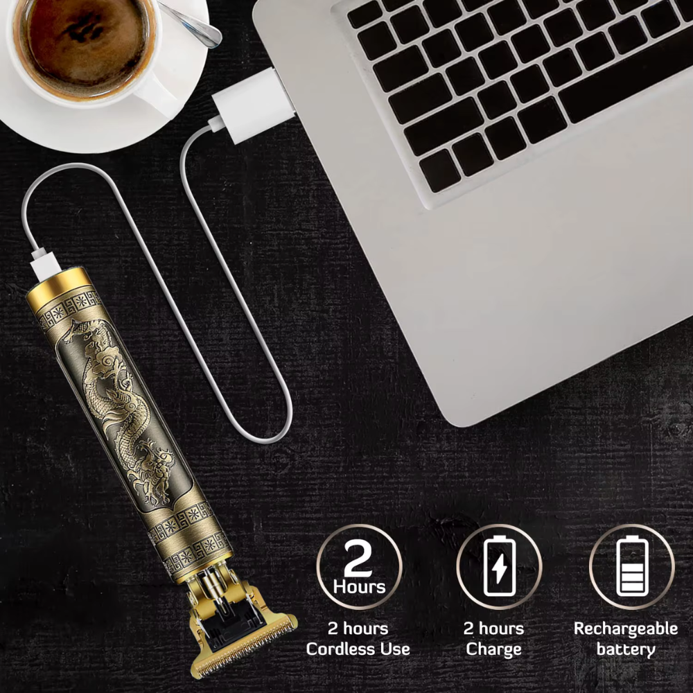 Stainless Steel Hair Clipper, Mens Hair Cutter With Engraved Style Handle