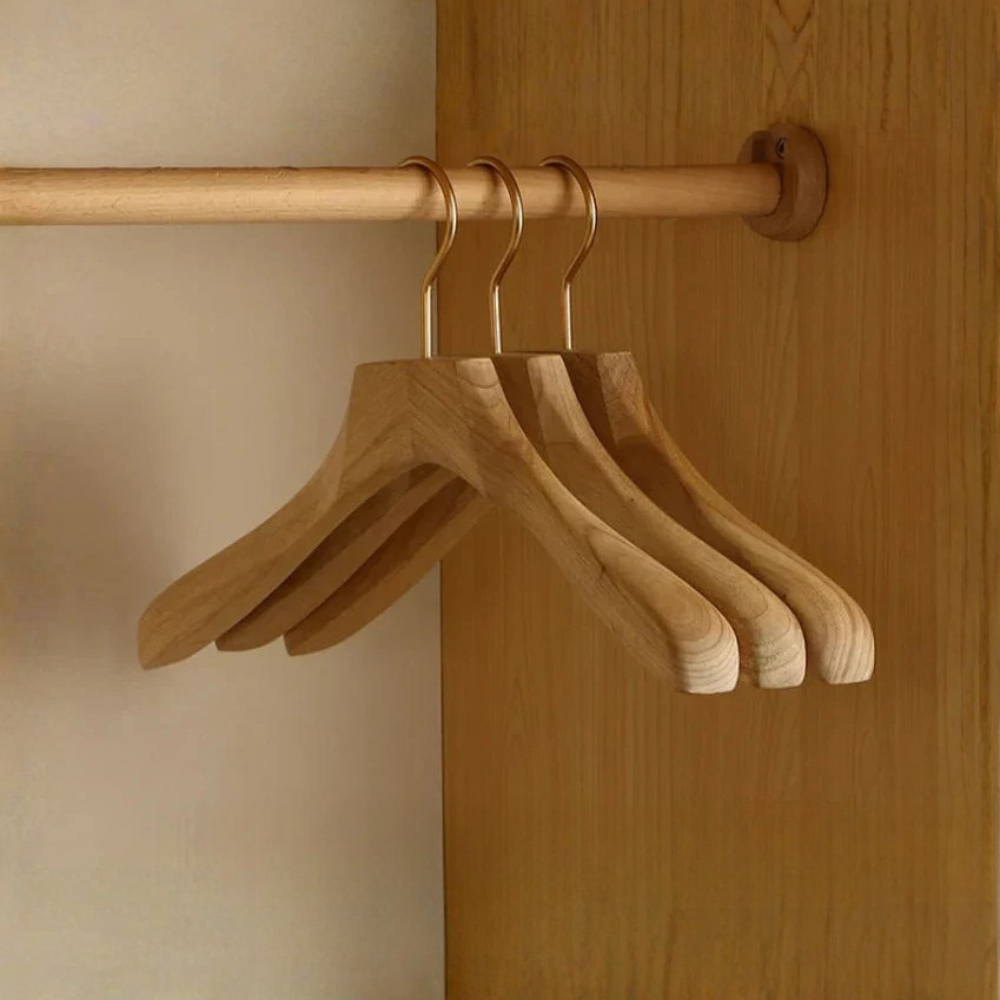 Mens Wide Shoulder & Pants Wooden Hangers, Camphor Wood Suit, Coat & Pants Organizer (Set of 2)