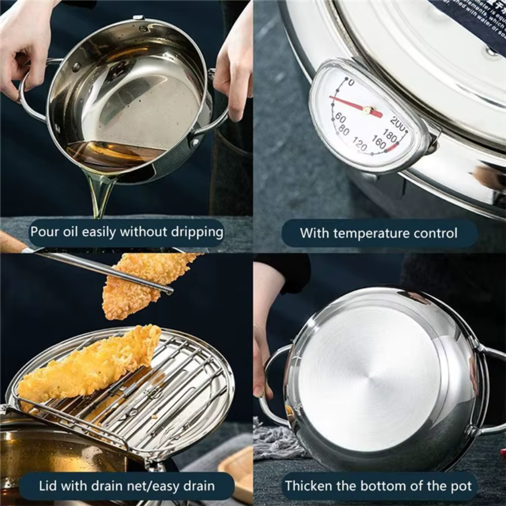 Stainless Steel Deep Frying Pot With Thermometer For Frying Food - Deep Fryer