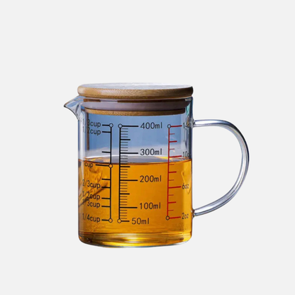 High Borosilicate Glass Measuring Cup, Cooking Measuring Cup - Glass Cups with Lid, Glass Lid and Bamboo Lid