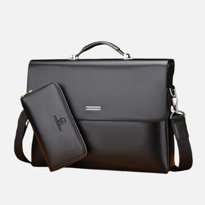 Briefcase Synthetic Leather Business Shoulder Bag with Laptop Sleeve