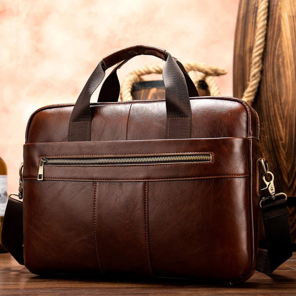 Briefcase for Men Genuine Cow Leather Messenger Shoulder Travel Bag 17 Inch