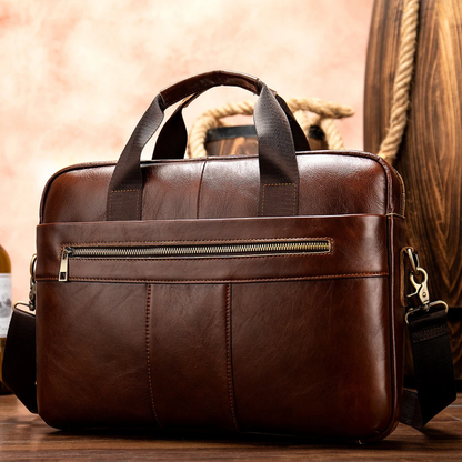 Briefcase for Men Genuine Cow Leather Messenger Shoulder Travel Bag 17 Inch