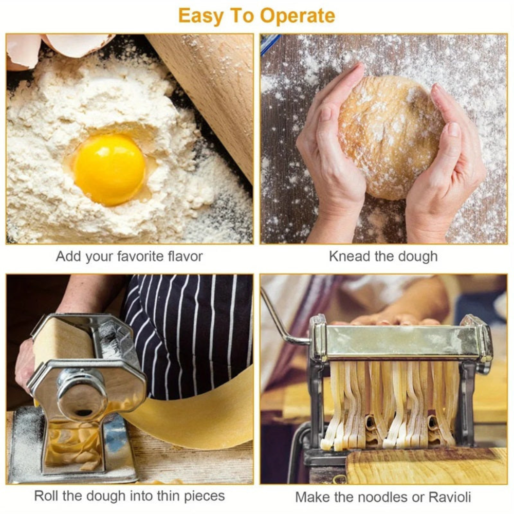 Pasta Maker Machine Stainless Steel Manual Roller Press with 6 Settings