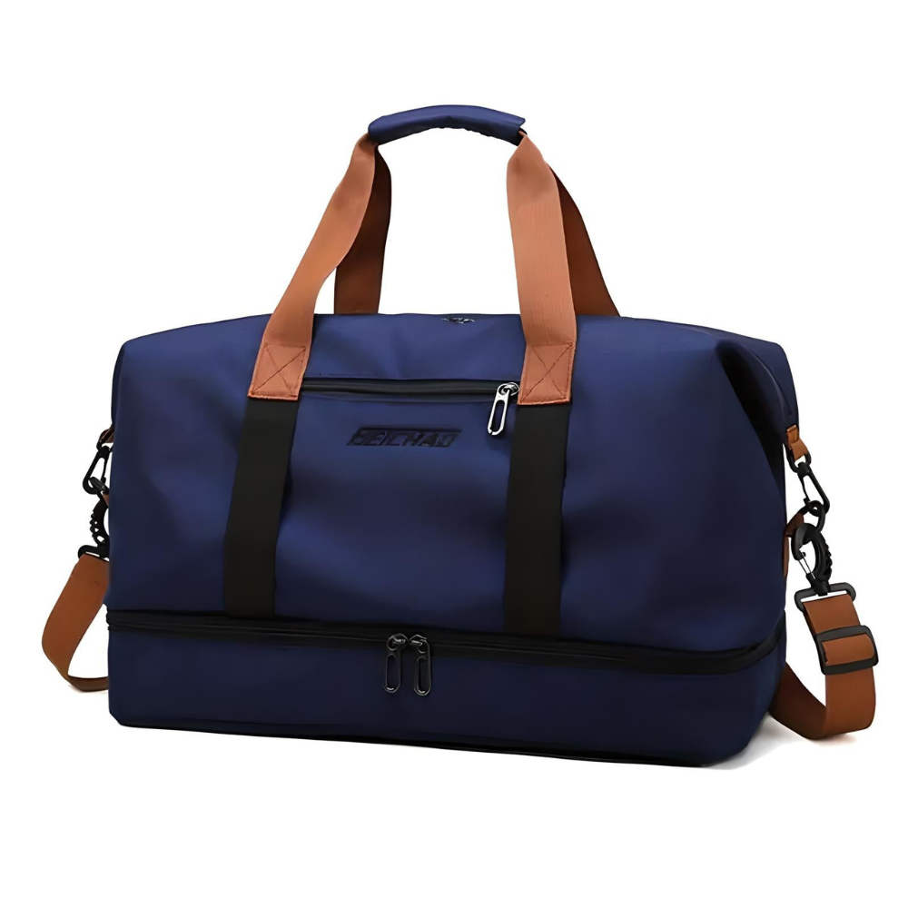Travel Duffle Bag with Shoe Compartment, Wet Dry Separator and Trolley Strap