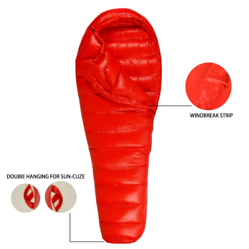 Hiking Sleeping Bag with White Goose Down for Winter Cold Weather Gear