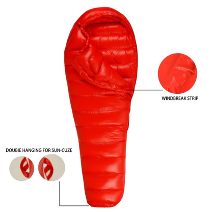 Hiking Sleeping Bag with White Goose Down for Winter Cold Weather Gear