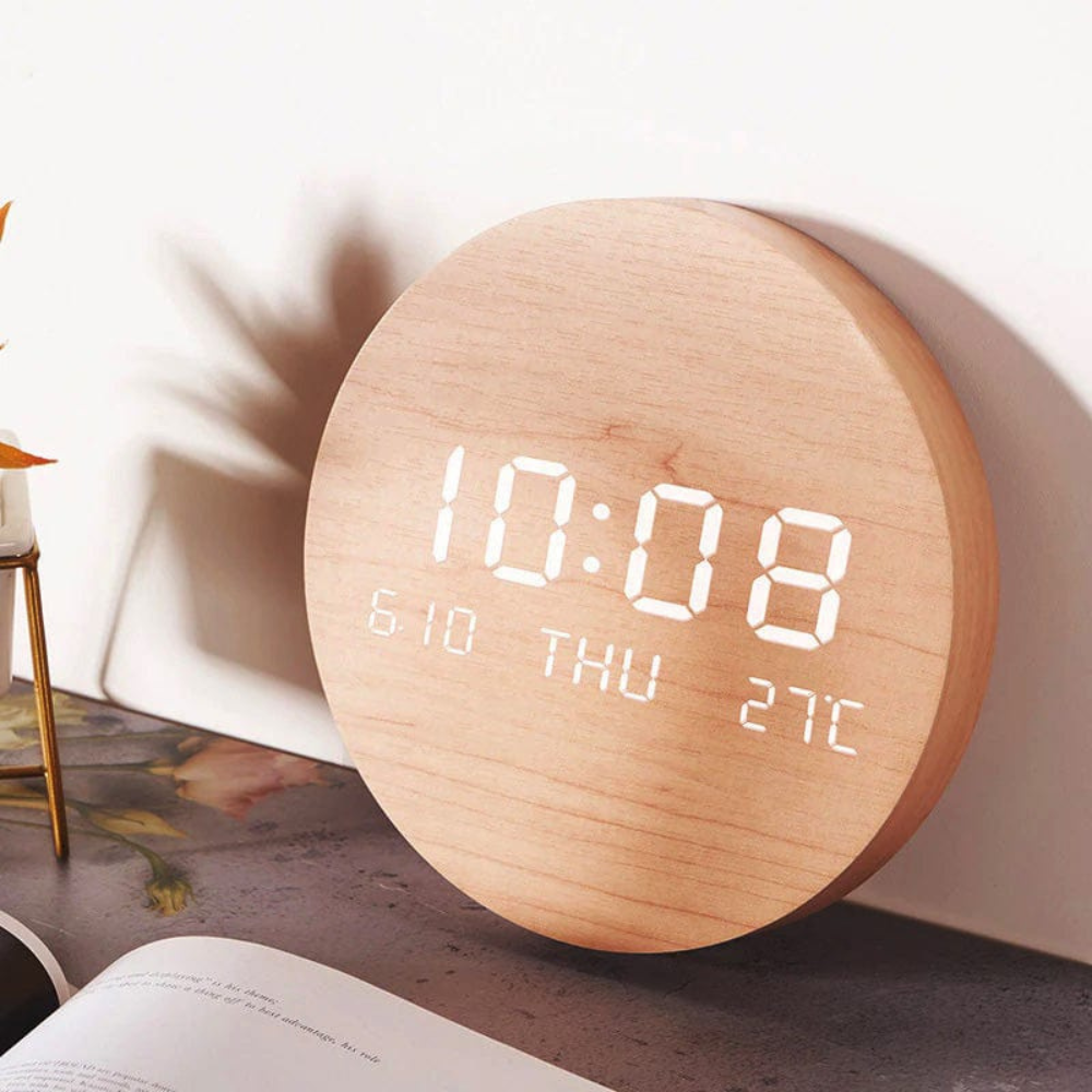 Digital Wall Clock with LED Display and Rechargeable Battery - 7.68" Diameter