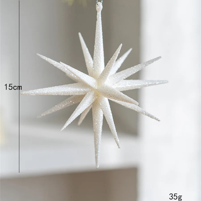 Large white glitter star ornament with an ivory center, 15 cm tall, 35 g