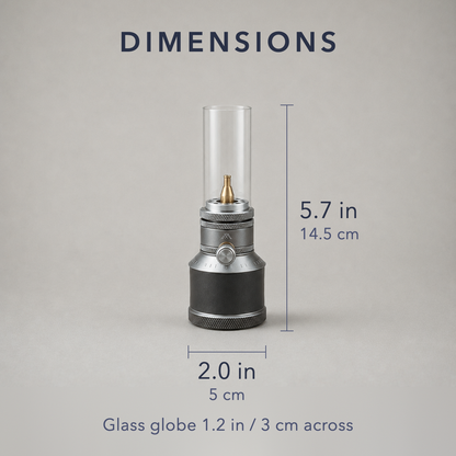 Dimensions: height 5.7 in / 14.5 cm, width 2.0 in / 5 cm, glass globe 1.2 in / 3 cm across