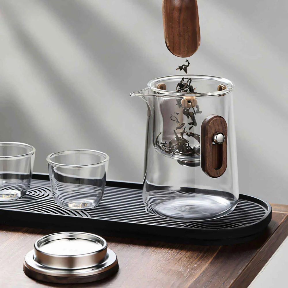 Travel Glass Tea Set, Portable Teapot Kettle With 3 Glass Cups & Travel Case