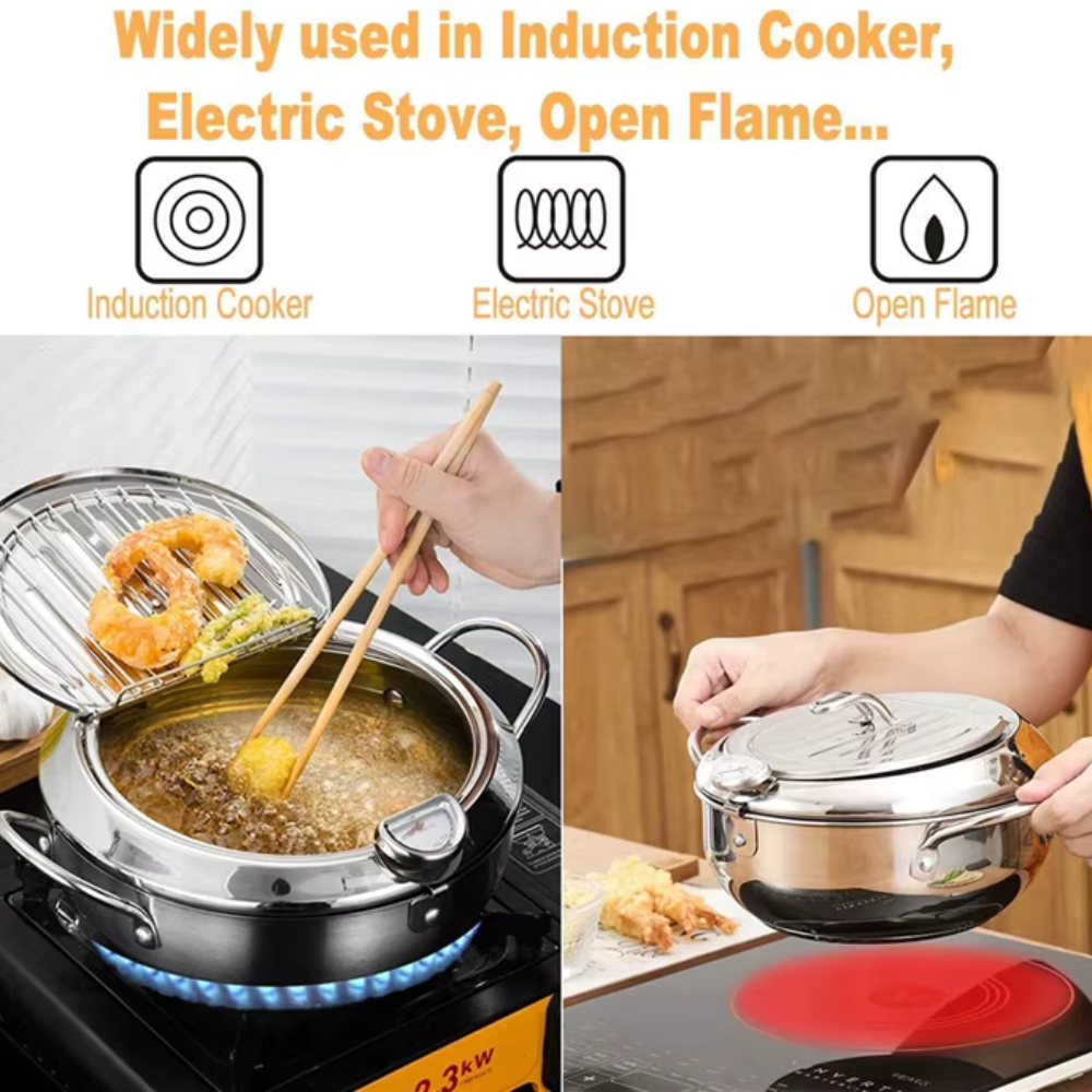 Stainless Steel Deep Frying Pot With Thermometer For Frying Food - Deep Fryer