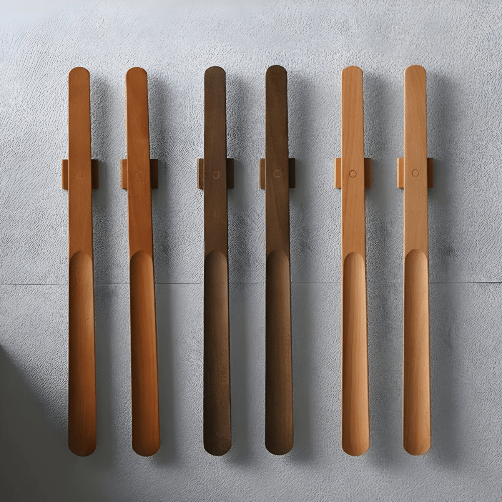 Long Handled Shoe Horn with Solid Wood Body and Magnetic Storage Mount