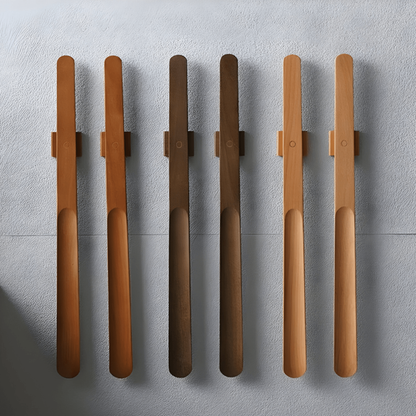 Long Handled Shoe Horn with Solid Wood Body and Magnetic Storage Mount