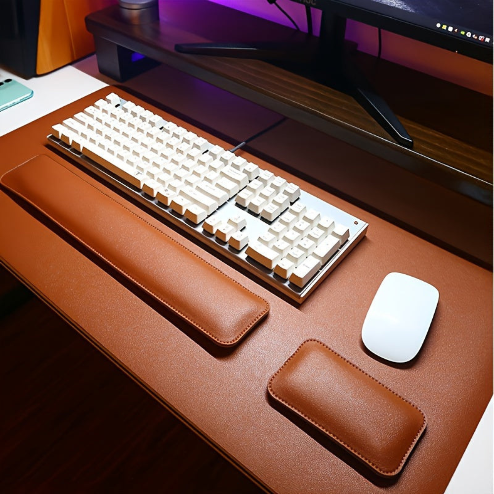 Desk Mat with Keyboard and Mouse Wrist Support Three Piece PU Leather Set