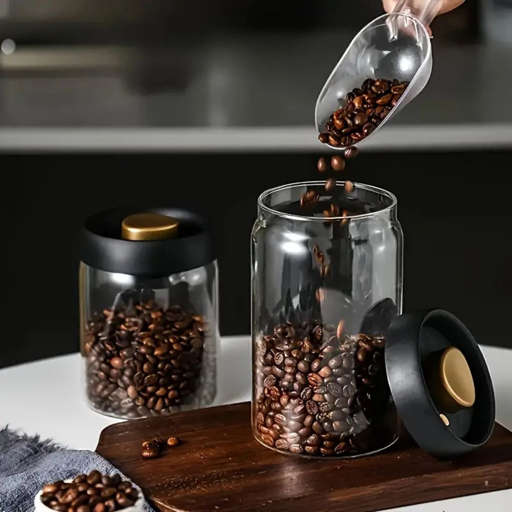 Air Tight Coffee Container Vacuum Sealed Glass Jar Canister for Fresh Beans