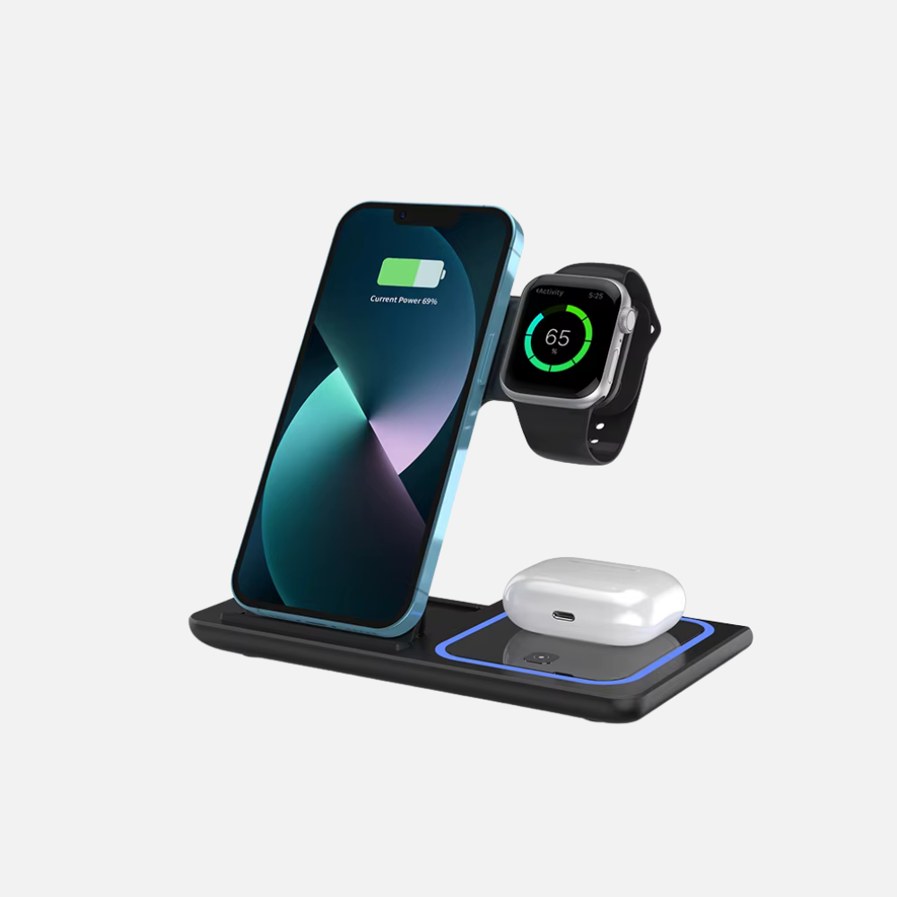 3 in 1 Portable Wireless Charger for Phones, Watches and Earbuds - Foldable Design
