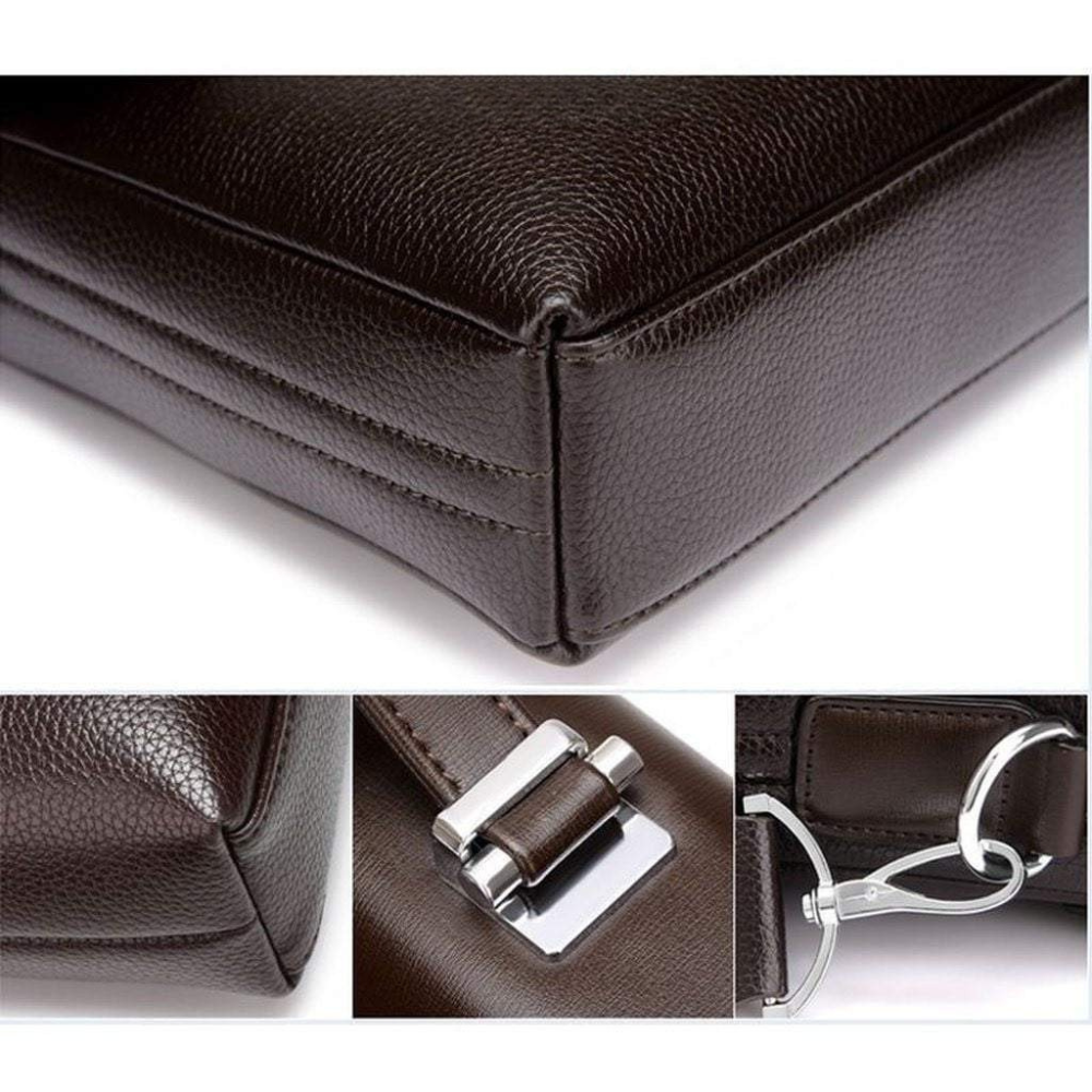 Briefcase Synthetic Leather Business Shoulder Bag with Laptop Sleeve