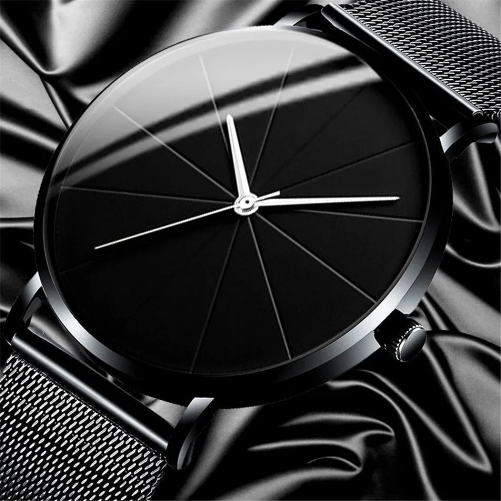 Quartz Watch with Analog Baton Dial Timepiece - Stainless Steel Case