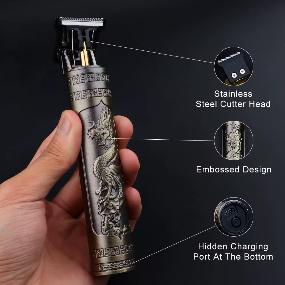Stainless Steel Hair Clipper, Mens Hair Cutter With Engraved Style Handle