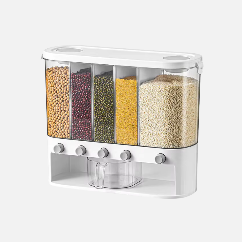 Multi-Compartment Airtight Grain Storage Container, Kitchen Dispenser Pantry Organiser