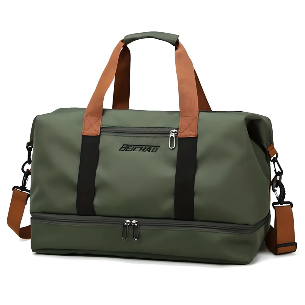 Travel Duffle Bag with Shoe Compartment, Wet Dry Separator and Trolley Strap