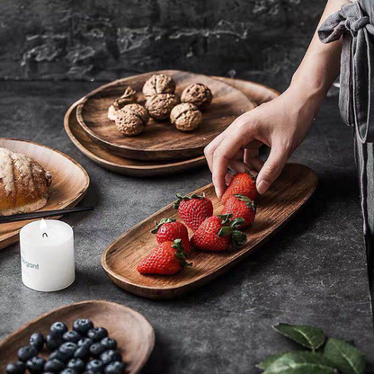 Acacia Wood Serving Tray - Raised Edge Wooden Tray