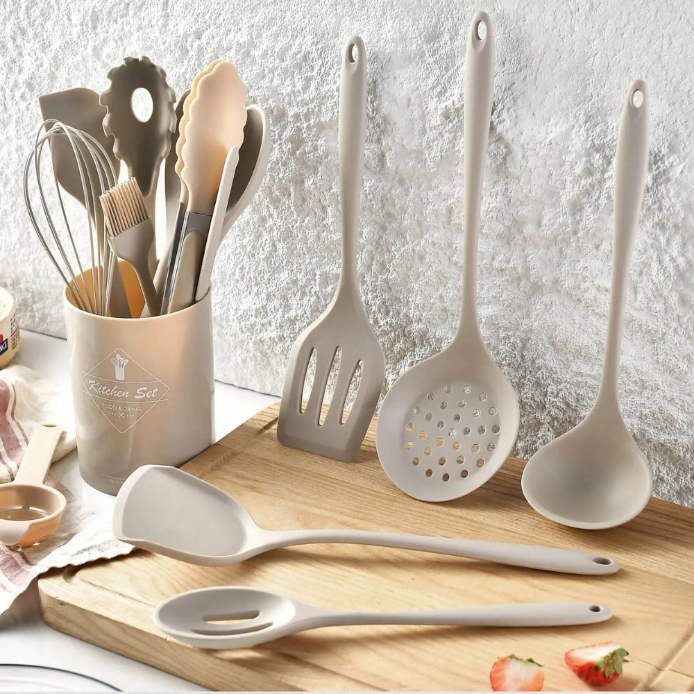 Kitchen Utensils with Holder - 15pcs Silicone Cooking Set