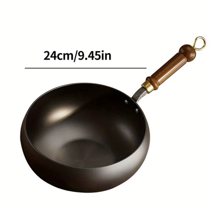 Refined Iron Big Pot Belly Uncoated Pan With Glass or Wooden Lid - Even Heat Frying Kitchen Cookware