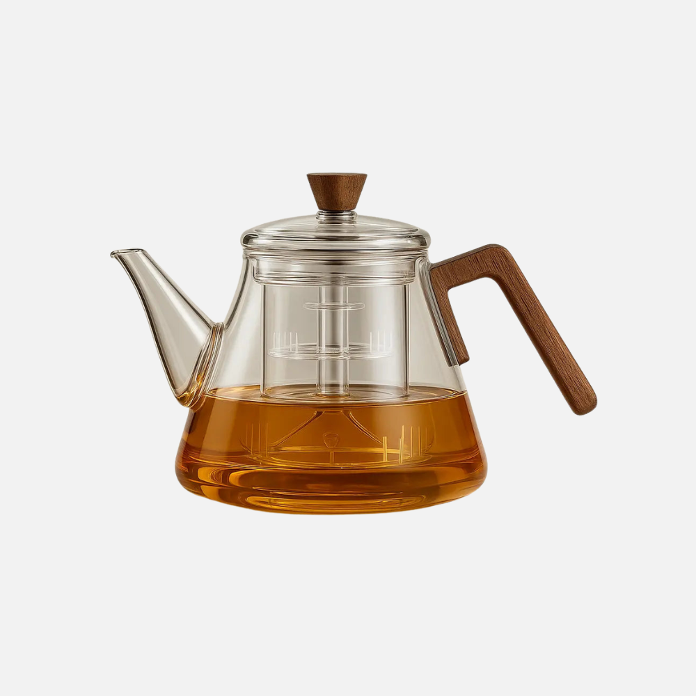 Minimalistic Glass Teapot Kettle, Tea Kettle Brew With Wooden Handle