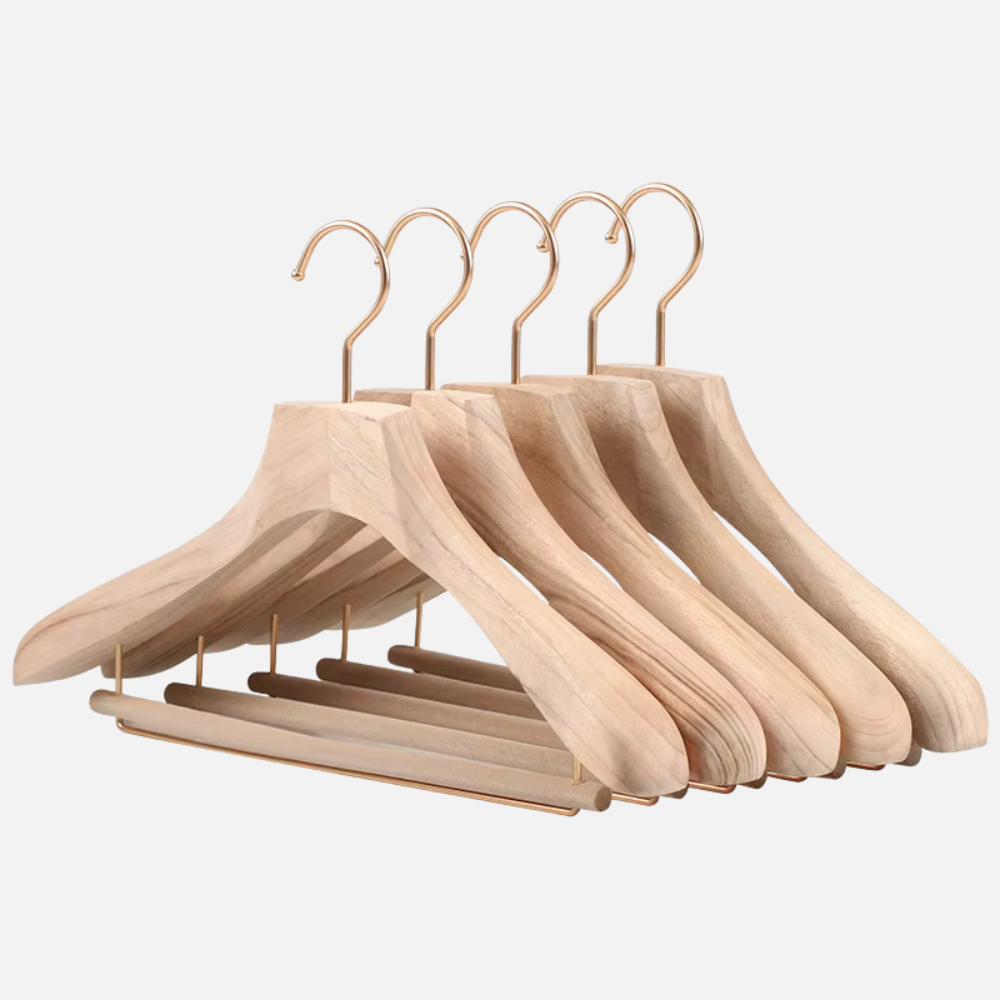 Mens Wide Shoulder & Pants Wooden Hangers, Camphor Wood Suit, Coat & Pants Organizer (Set of 2)
