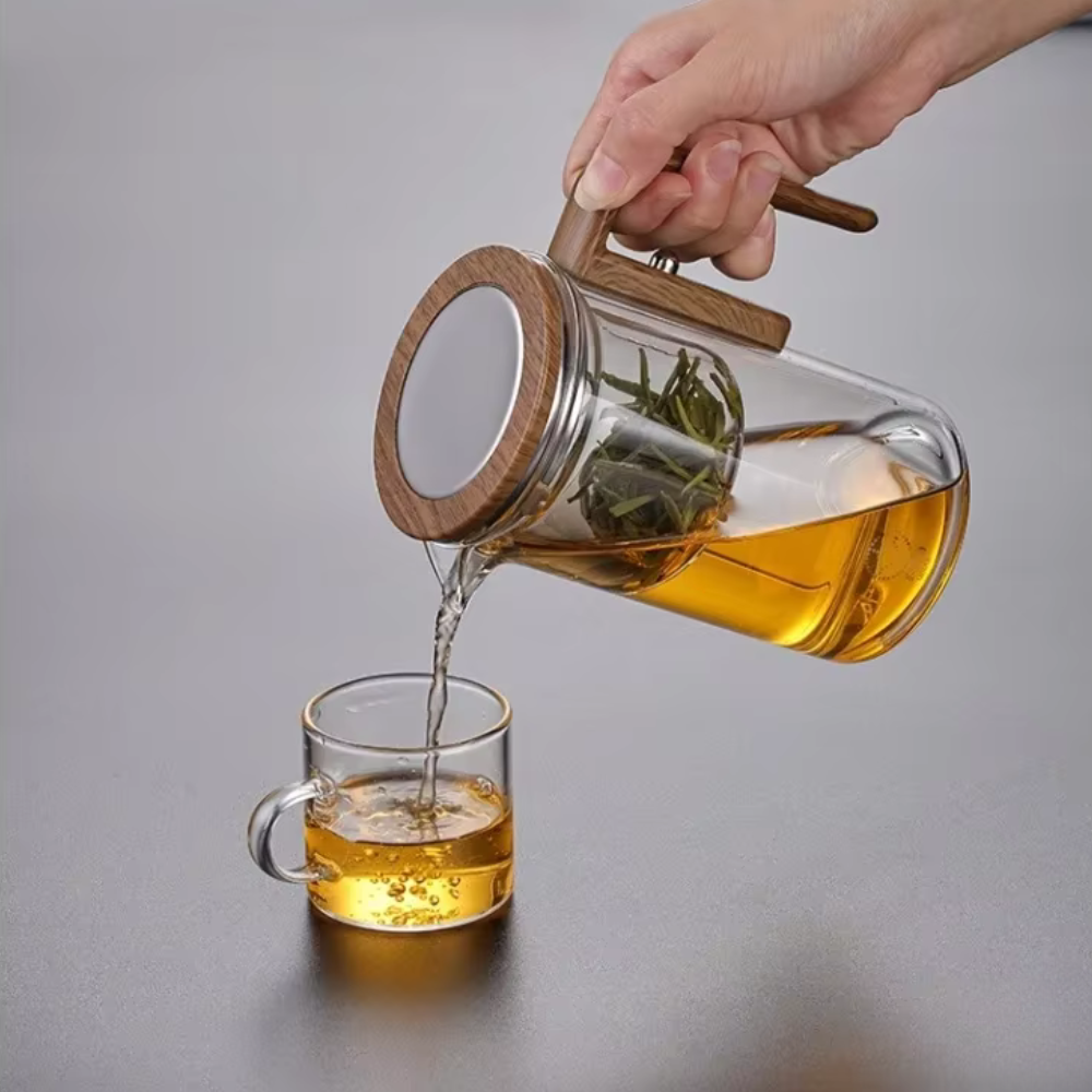 Magnetic Filtration Glass Teapot, Tea Kettle With Filter & Wooden Handle
